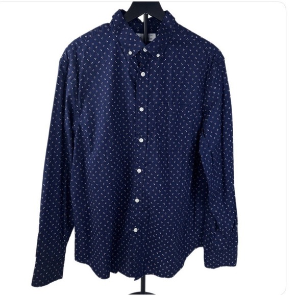 Old Navy Other - Old Navy Everyday Shirt Men L Navy Blue Slim Fit Built-In Flex Dash Pattern